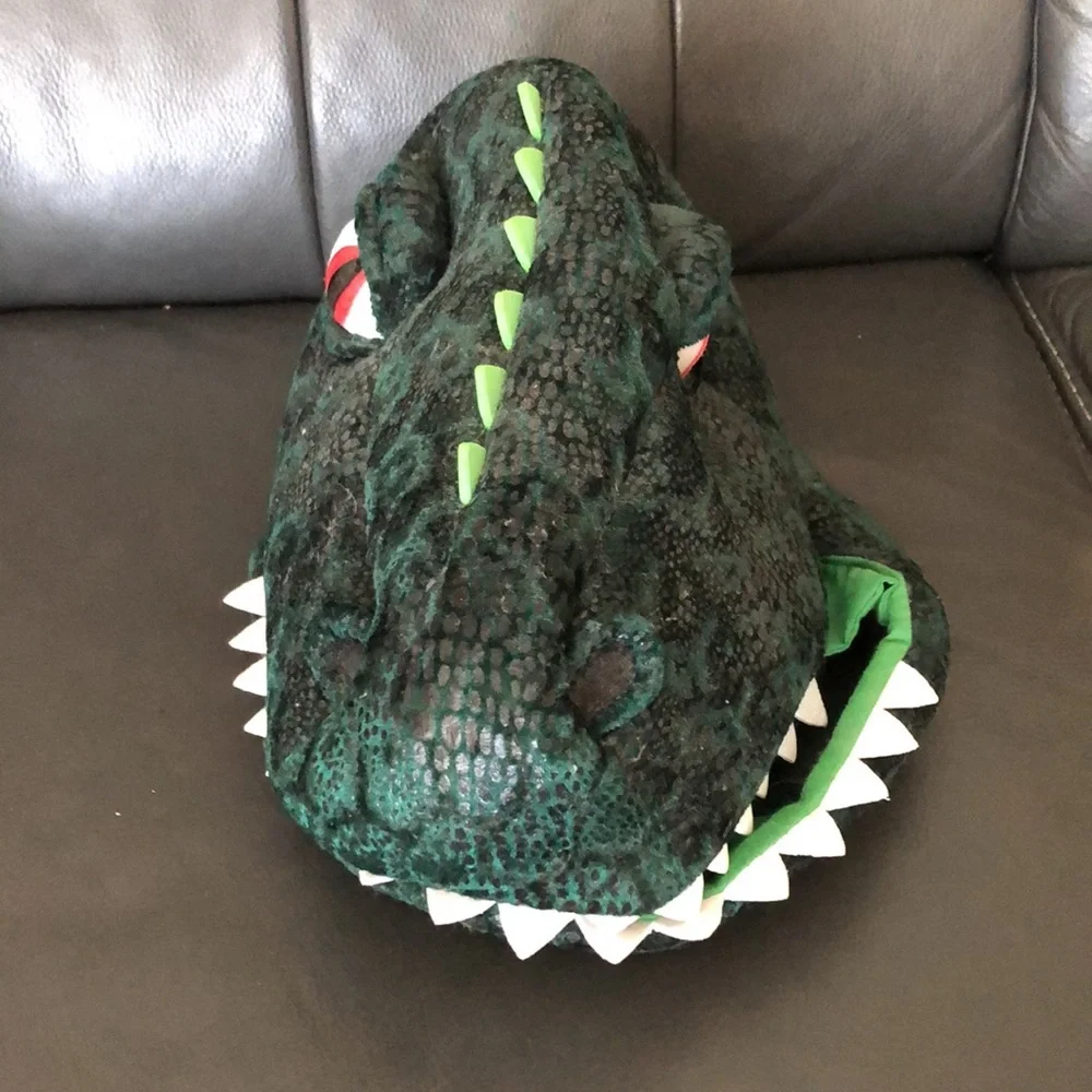 big green plush Dino dinosaur head hat dress up costume adjustable